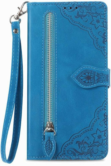 Flower Zipper Wallet Μπλε (Moto E13)
