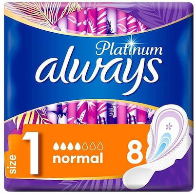 Always Platinum Ultra Normal Pantyliners with Wings for Normal Flow 4 Drop Size 1 8pcs Comfort & Protection Normal Ultra