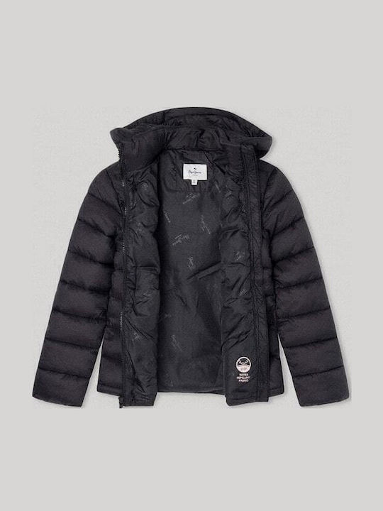Simone Kids Quilted Short Coat with Hood Black