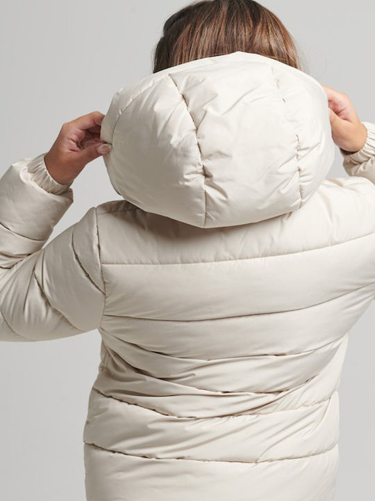 Women's Short Puffer Jacket for Spring or Autumn with Hood Gray