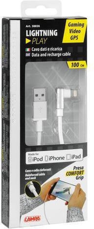 Lampa Ъгъл (90°) USB-A към Lightning кабел Бял 2м (L3883.7)