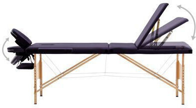 vidaXL Wooden Portable/Folding Purple Massage and Physiotherapy Bed 191x70cm 3 Positions