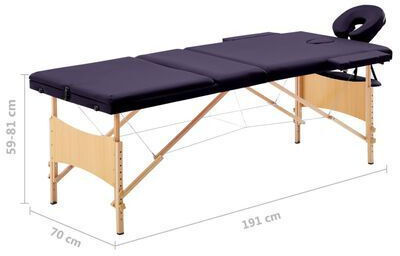 vidaXL Wooden Portable/Folding Purple Massage and Physiotherapy Bed 191x70cm 3 Positions