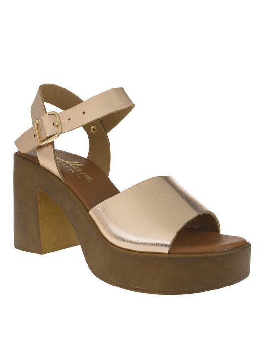 Mark Milan Damen Sandalen mit Chunky hohem Absatz in Gold Farbe