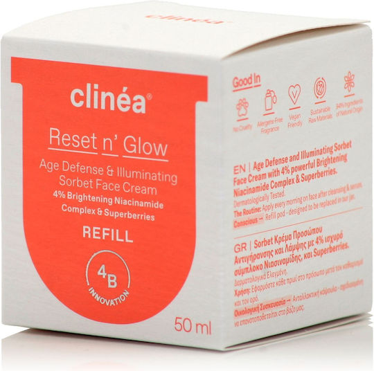 Clinea Reset N' Glow Sorbet Refill Κρέμα Προσώπου Ημέρας για Αντιγήρανση & Λάμψη με Νιασιναμίδη & Πρεβιοτικά 50ml