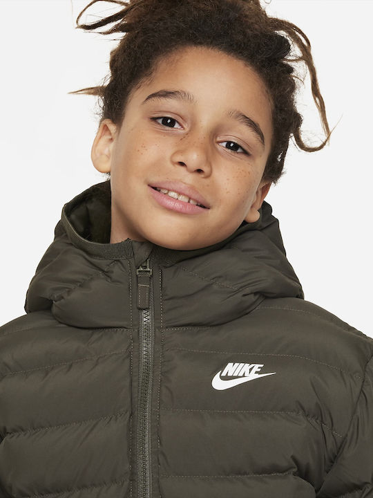 Kids Sports Short Hooded Khaki Coat
