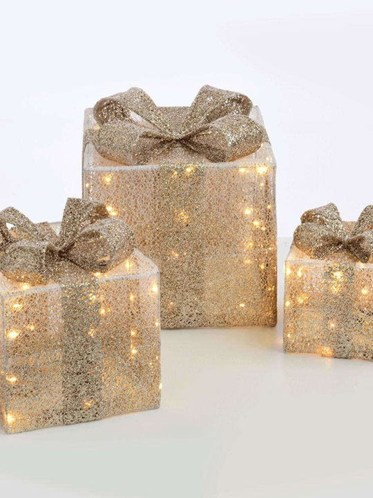 Aca Christmas Outdoor Illuminated Box Figure Gold Battery 28.5x28.5cm 3pcs