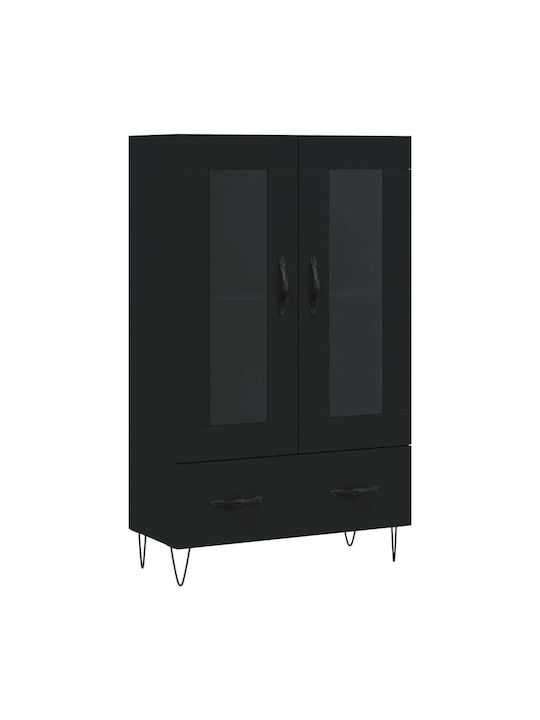 Floor-standing Living Room Display Cabinet made of Wood & Metal with Glass Black 69.5x31x115cm