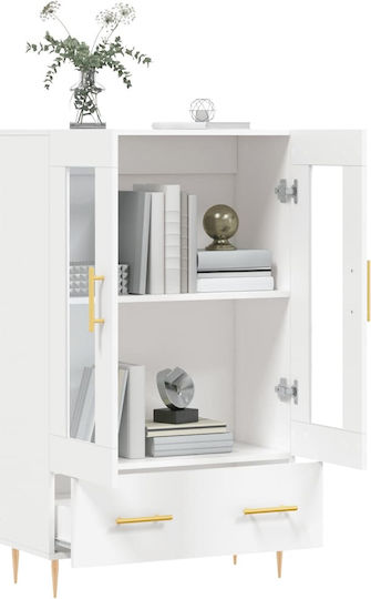 Living Room Display Cabinet Made of Wood and Metal with Glass White 69.5x31x115cm
