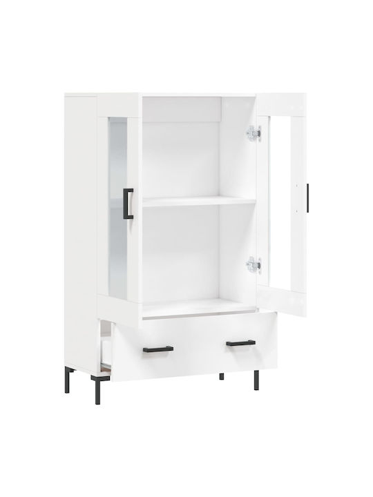 Floor-standing Living Room Display Cabinet made of Wood & Metal with Glass White 69.5x31x115cm
