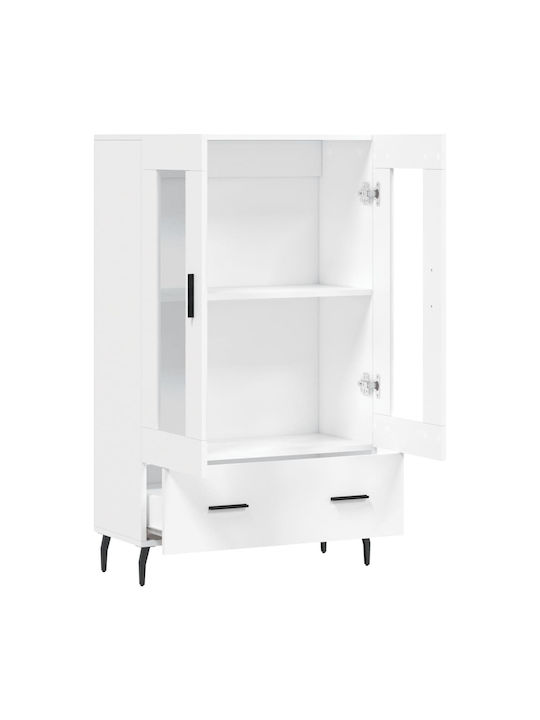 Floor-standing Living Room Display Cabinet made of Wood & Metal with Glass White 69.5x31x115cm