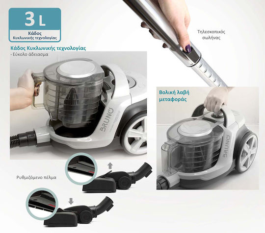 Bruno BRN-0137 Vacuum Cleaner 800W Bagless 3lt White