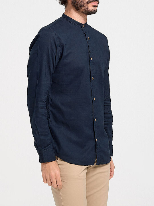 Long-sleeved Linen Shirt Navy Blue