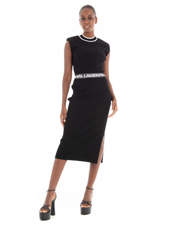Karl Lagerfeld Καλοκαιρινό Midi Φόρεμα Αμάνικο Πλεκτό Μαύρο