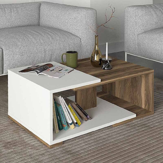 Rectangular Central Coffee Table Mareta Wooden White - Walnut W81.8xL50xH35cm