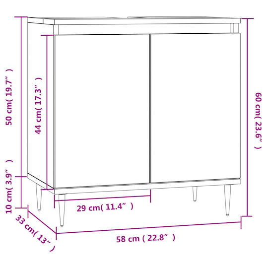 vidaXL Countertop without Sink L58xW33xH60cm White