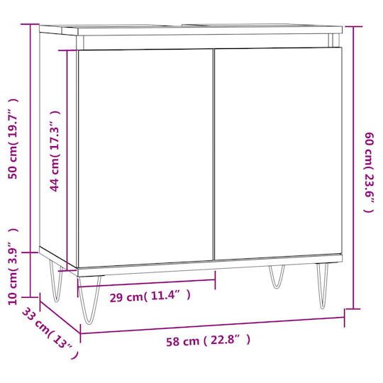 vidaXL Waschtisch ohne Waschbecken L58xB33xH60cm Weiß
