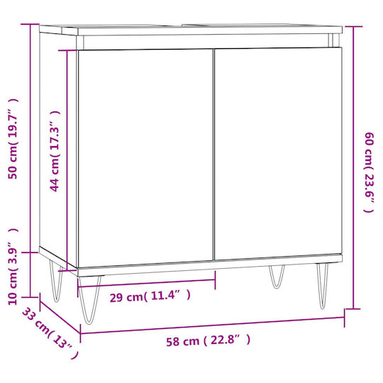 vidaXL Waschtisch ohne Waschbecken L58xB33xH60cm Eiche