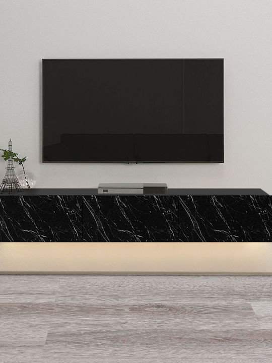 TV Stand Damla with LED Lighting Black Marble Effect L180xD29.5xH29.5cm