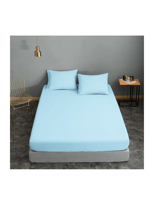 Le Blanc Σεντόνι Υπέρδιπλο με Λάστιχο 170x200x30εκ. Cotton Line Baby Blue