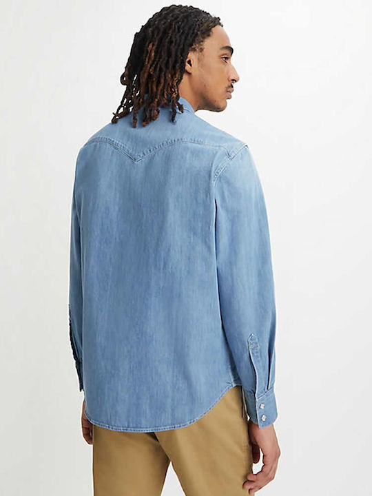 Barstow Western Standard Long Sleeve Denim Overshirt in Regular Fit Light Blue