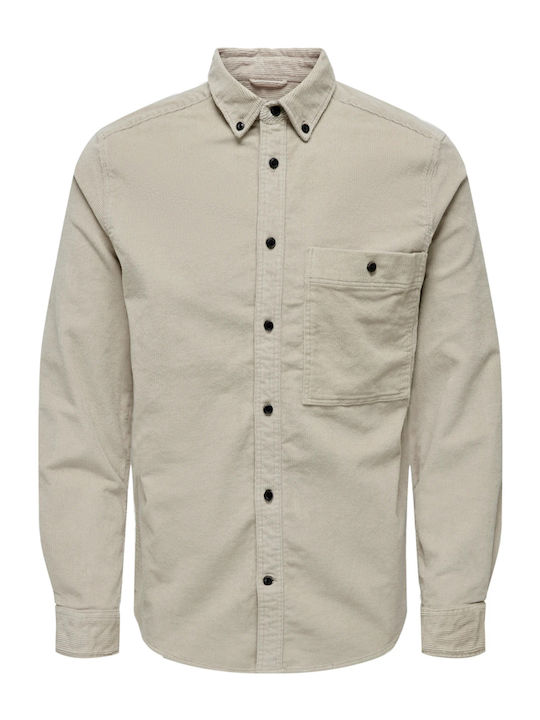 Long Sleeve Corduroy Overshirt in Regular Fit Beige