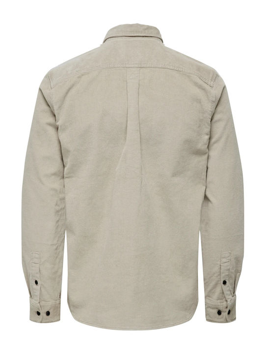 Long Sleeve Corduroy Overshirt in Regular Fit Beige