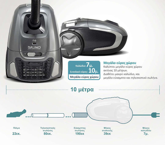 Bruno BRN-0136 Staubsauger 800W Eingetütet 3.5Es Gray