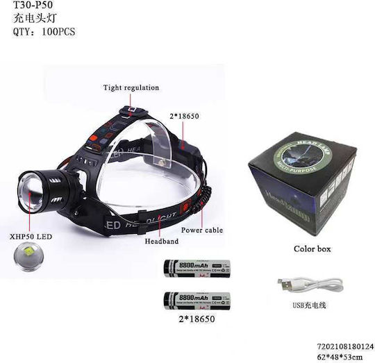 Rechargeable Headlamp LED with Maximum Brightness 4000lm T30-P50