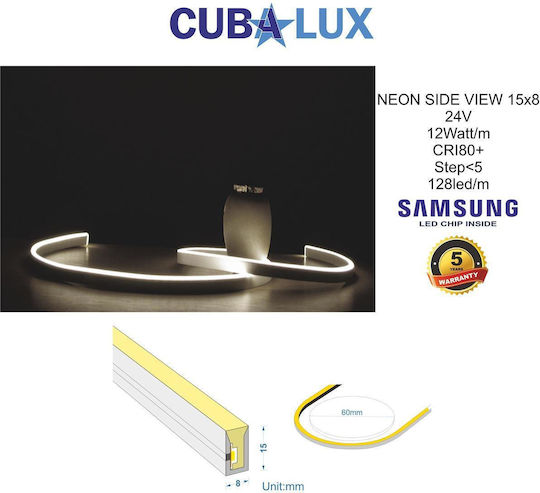 Cubalux Waterproof LED Strip 24V Natural White Light 5m Neon Flex