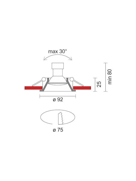 Spot Light Rotund Plastic Spot Încorporat cu Soclu GU10 Alb 9.2x9.2cm. 1buc