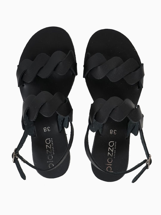 Piazza Shoes Women's Flat Sandals with Strap in Black Color