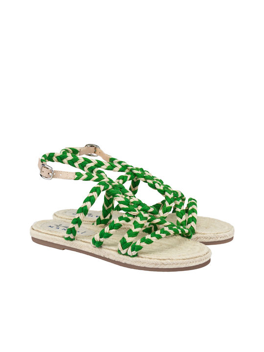 Manebi Rope Women's Flat Sandals with Strap in Green Color