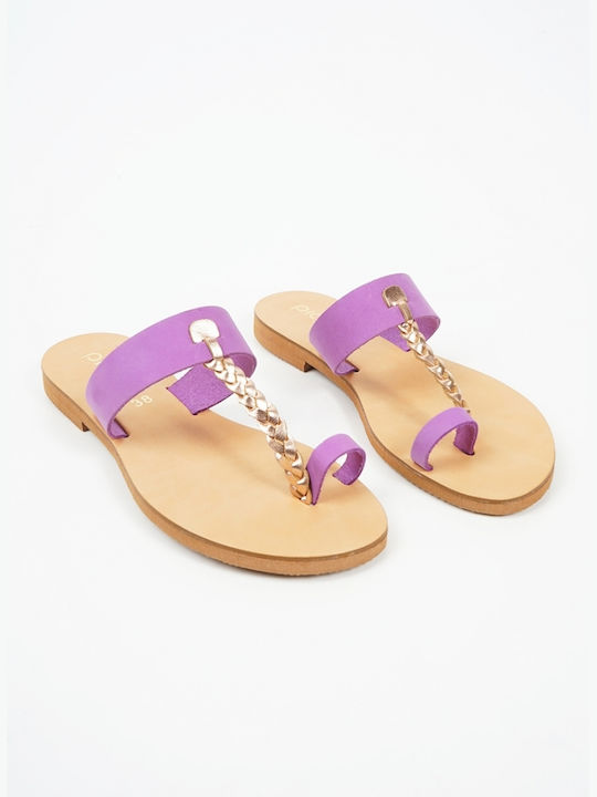 Piazza Shoes Leather Women's Flat Sandals in Purple Color