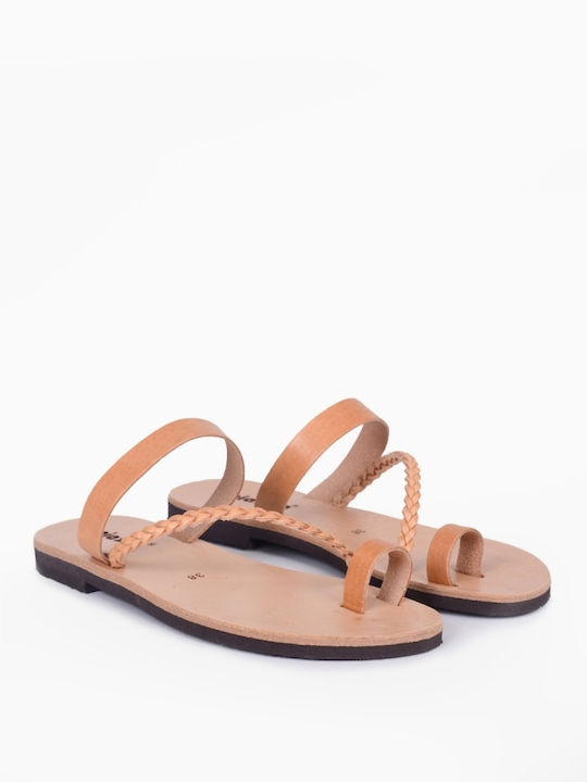 Leder Flache Sandalen für Damen Beiges