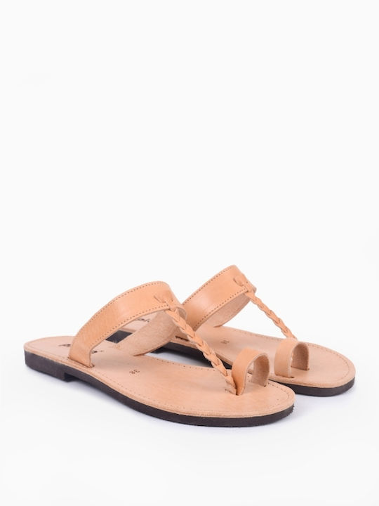 Leather Women's Flat Sandals Beige