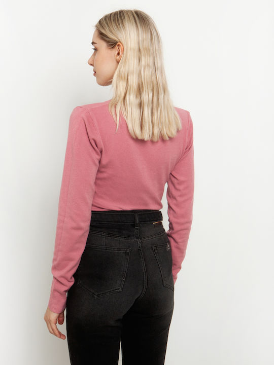 Toi&Moi Damen Langarm Pullover mit V-Ausschnitt Rosa