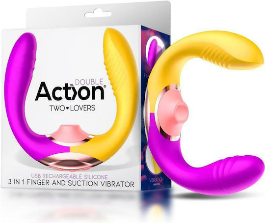 Action Two Lovers Couples Vibe 3 in 1 with Finger and Suction Vibrator Δονητής για Ζευγάρια