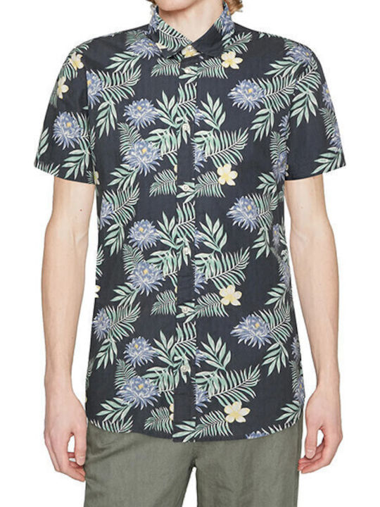 Cămașă Bărbați Mâneca Scurtă 100% Bumbac Linie Îngustă Model Floral Gri
