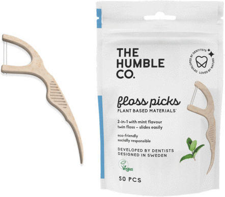 The Humble Co. Floss Picks Grip with Mint Flavour & Handle Beige 50pcs