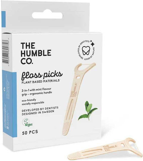 The Humble Co. Floss Picks Grip with Mint Flavour & Handle Beige 50pcs