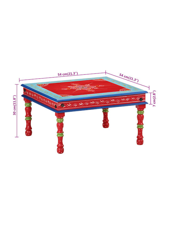 Rectangular Side Table Made of Solid Wood Red M54xW54xH30cm