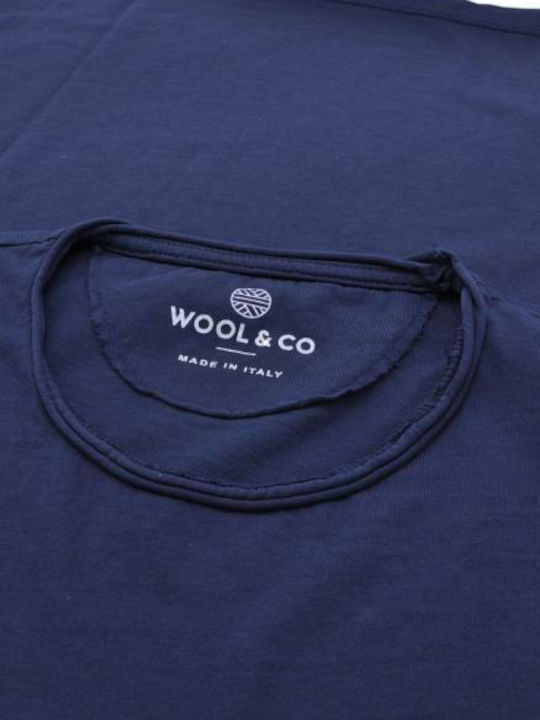 Wool & Co Ανδρικό T-shirt Κοντομάνικο Navy Μπλε