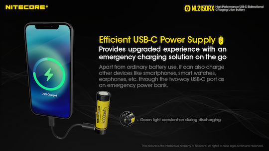 NiteCore Επαναφορτιζόμενη Μπαταρία 21700 Li-ion 5000mAh 3.6V 1τμχ