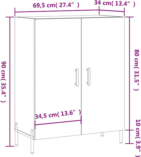 Dulap de Pardoseală pentru Sufragerie din Lemn și Metal Alb 69,5x34x90 cm