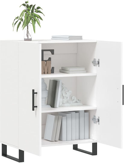 Dulap de Pardoseală pentru Sufragerie din Lemn și Metal, Alb, 69,5x34x90 cm
