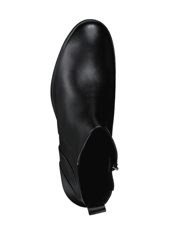 Leather Women's Chelsea Ankle Boots with Medium Heel Black
