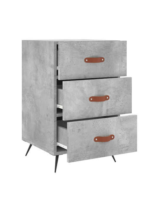 Wooden Bedside Table with Metallic Legs Gray 40x40x66cm