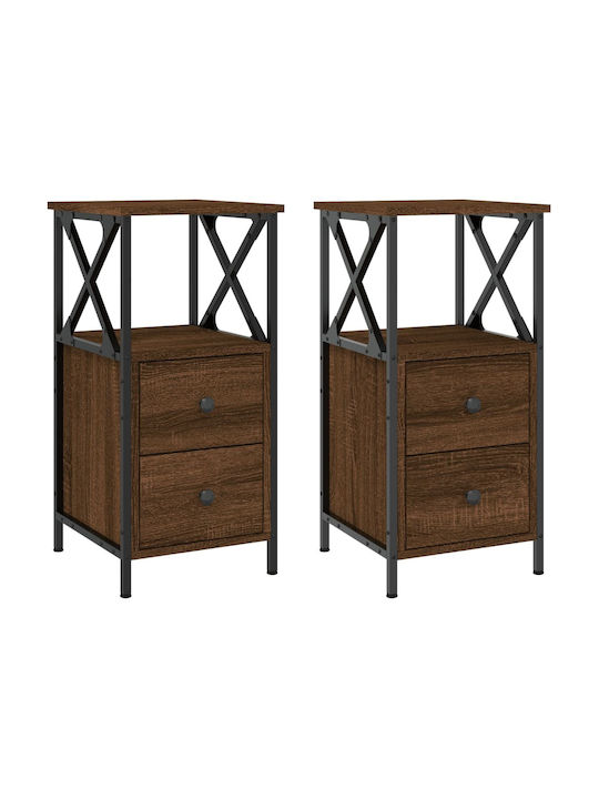 Ξύλινα Bedside Tables with Metallic Legs 2pcs Καφέ Δρυς 34x35.5x70cm