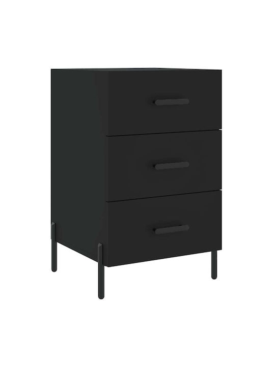 Wooden Bedside Table with Metallic Legs Black 40x40x66cm